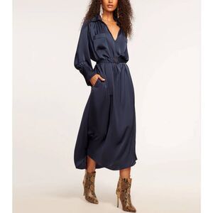 Ramy Brook Cecilia Belted satin shirt Midi Dress Cabernet Size S